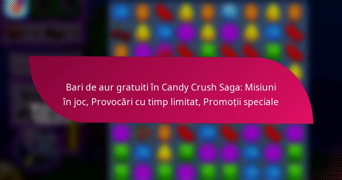 Bari de aur gratuiti în Candy Crush Saga: Misiuni în joc, Provocări cu timp limitat, Promoții speciale