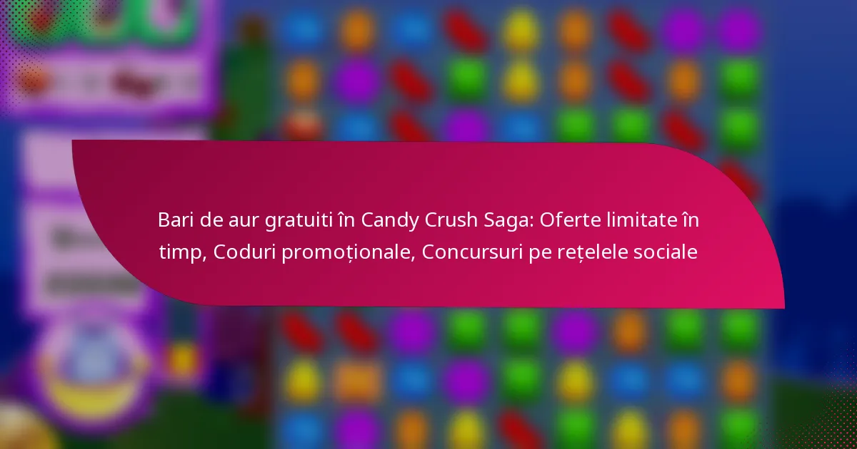 Bari de aur gratuiti în Candy Crush Saga: Oferte limitate în timp, Coduri promoționale, Concursuri pe rețelele sociale