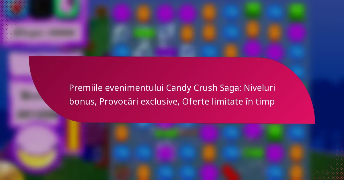 Premiile evenimentului Candy Crush Saga: Niveluri bonus, Provocări exclusive, Oferte limitate în timp